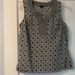Talbots Dk Green and cream Geometric Sleeveless Blouse
